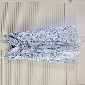 WHBM Strapless Floral Lined Cotton Dress. Sz  6P. Lt Blue/White